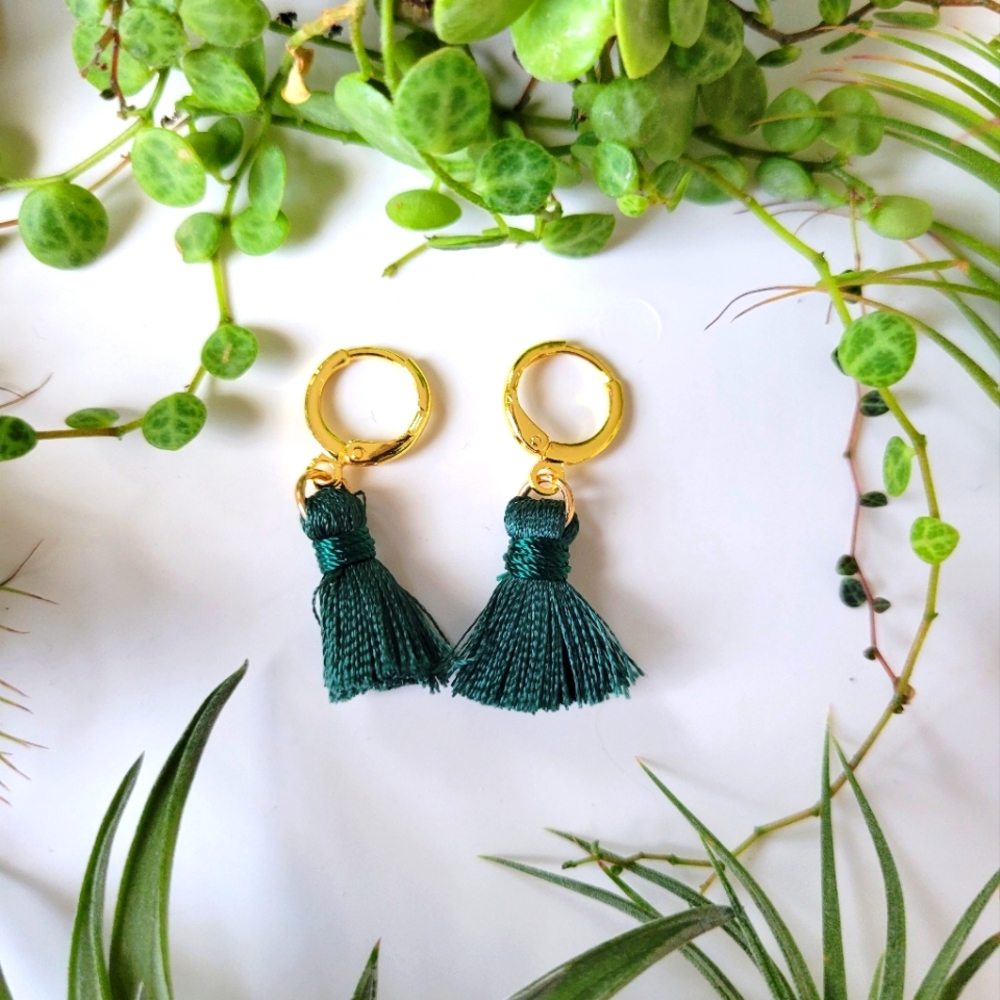 Handmade Fringe Emerald Green Earrings